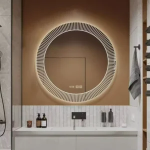 LED Glass Wall Mirror Striped Trim Luxury Framed