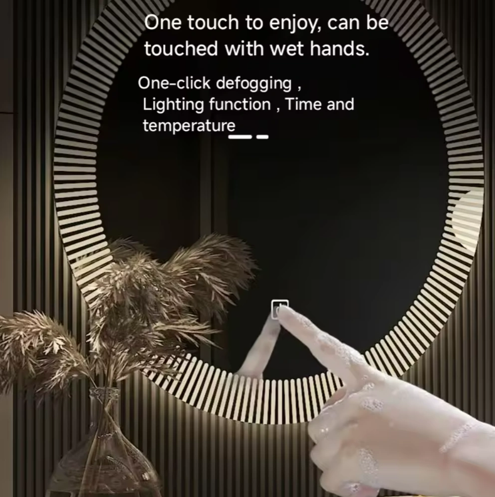 LED Glass Wall Mirror Striped Trim Luxury Framed - Image 4